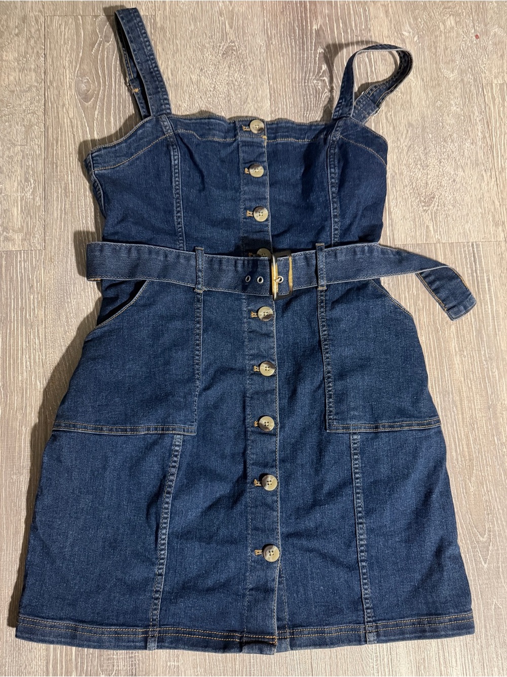 Divided Indigo Denim Button-Front Mini Dress with Belt